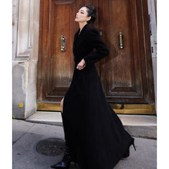 fashion outfits Zhao Sanguan Same Style Black Elegant Slim Woolen Coat High-Grade Simple A- line Coat Autumn and Winter New