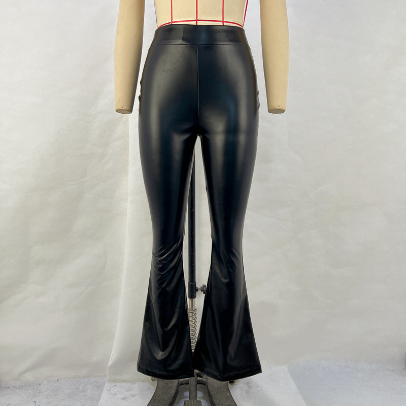 fall trends 2024 outfits Women's 2024 Winter New High Waist Light PU Leather Pants Trousers Black Glossy Flared Trousers Women's Pants