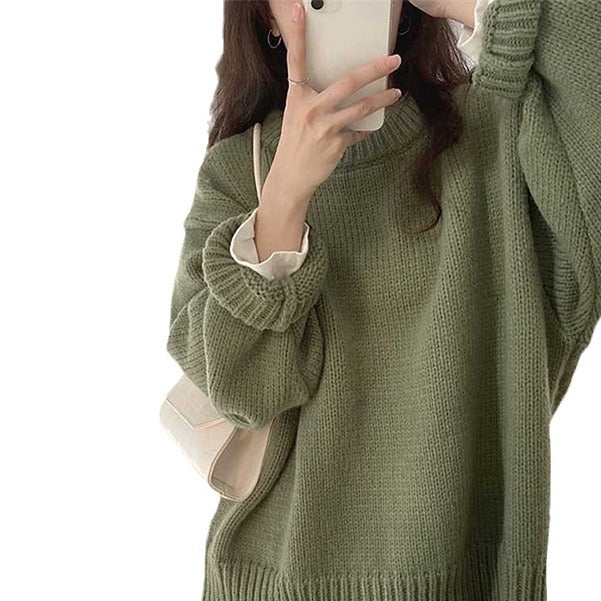 fall fits round Neck Long Sleeve Pullover New Autumn and Winter Japanese Style Lazy Retro High-Grade Coat Top for Women