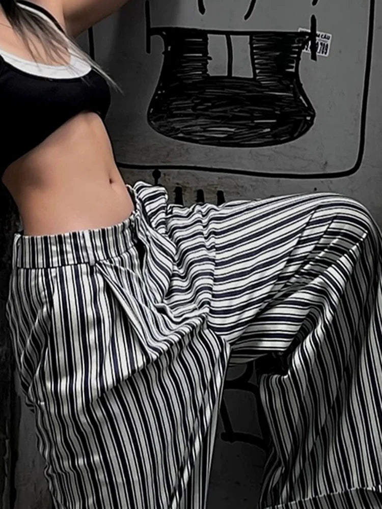 REALMEFIT  -  Yuleimy Striped Low-Waist Wide-Leg Pants