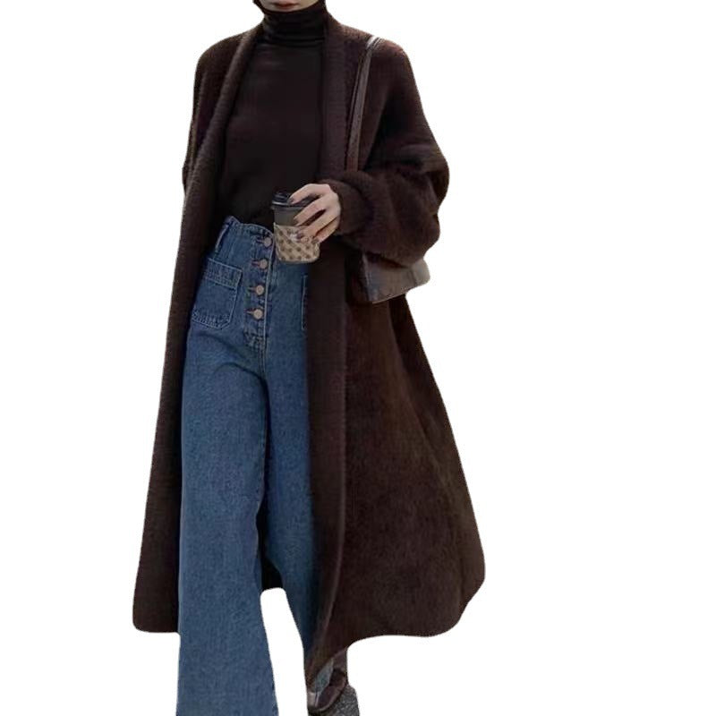 outfit inspo Korean Style Autumn and Winter New Style Faux Mink Velvet Sweater Women's Cardigan Outer Wear over the Knee Long Loose Overcoat Women's Coat