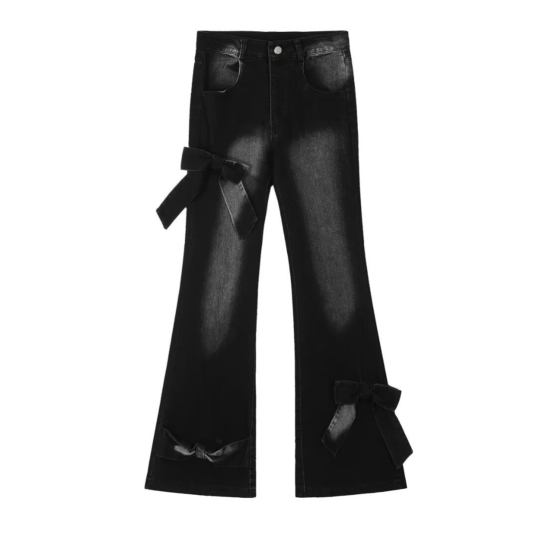 2000s fashion Hot Girl Design Butterfly Strap High Waist Jeans Women's Summer Fashion Brand Slimming Straight Wide Leg Skinny Pants