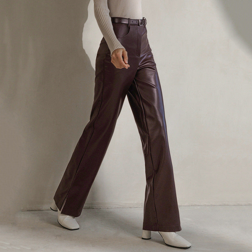 fall trends 2024 outfits Spring and Summer New High Waist Split Trousers Pocket PU Leather Leather Pants Design Sense High Street Street Street