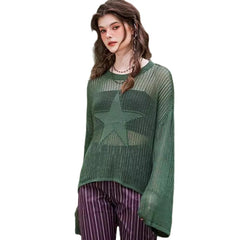 concert outfit Casual Spring, Summer and Autumn Women's Hollow Star Loose Knitted Blouse See-through Mesh Sweet Fresh Mori