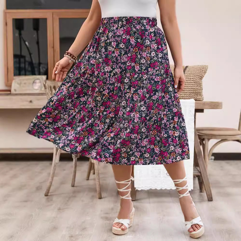 teacher outfits 2024 Spring and Summer Women's Clothing New Fashion Printed Floral High Waist plus Size Dress Women