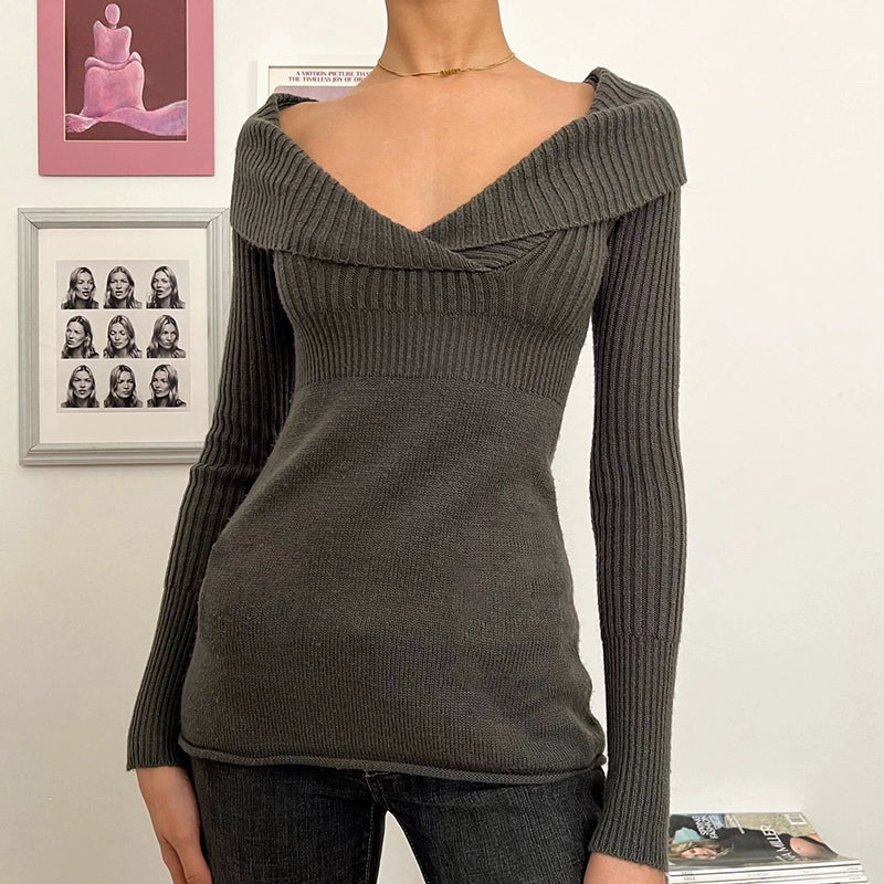 REALMEFIT  -  Zamyra V-Neck Lapel Sweater Top