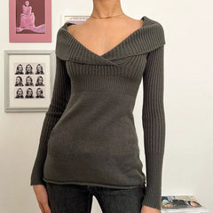 REALMEFIT  -  Zamyra V-Neck Lapel Sweater Top