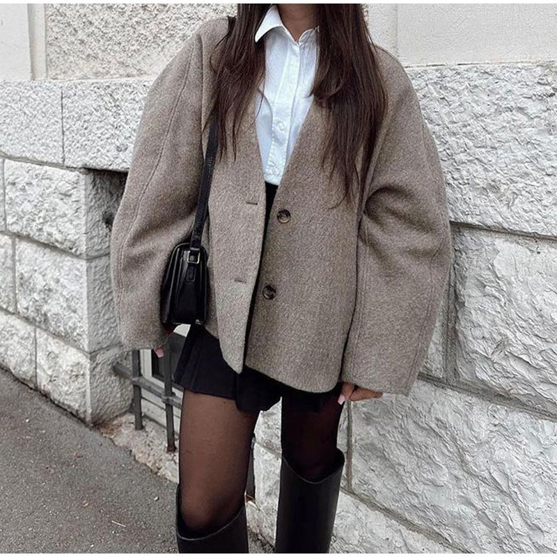 barn jacket outfits -Soft Glutinous Lazy Loose Coat Casual Comfortable Commuter Short Overcoat Coat Open