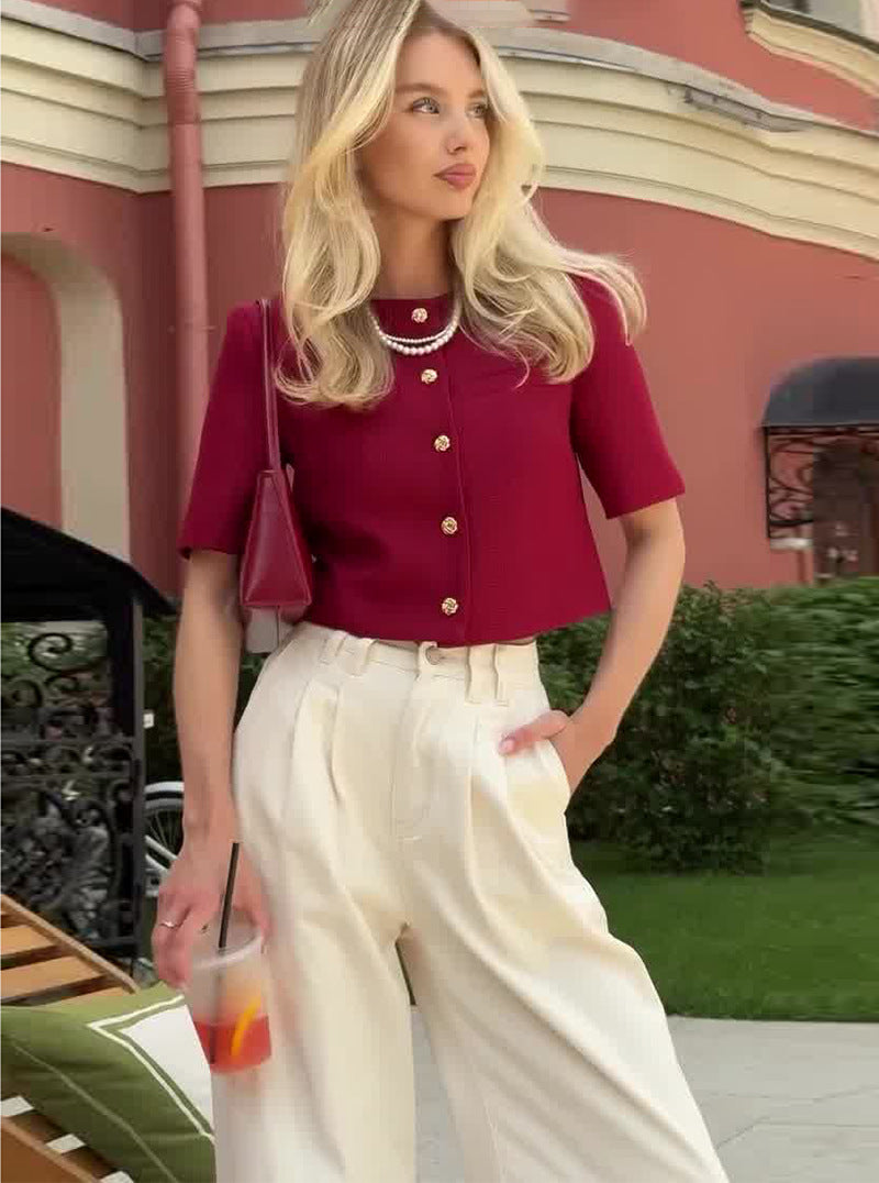 business casual outfits woman 2024 New Elegant Short-Sleeved Top Waist-Tight Pants Commuter Casual Two-Piece Women's Clothing Suit