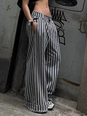 REALMEFIT  -  Yuleimy Striped Low-Waist Wide-Leg Pants