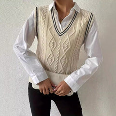 2024 fall fashion trends 2024 Autumn and Winter Fashion New Wear V-neck Knitted Vest (without Shirt)