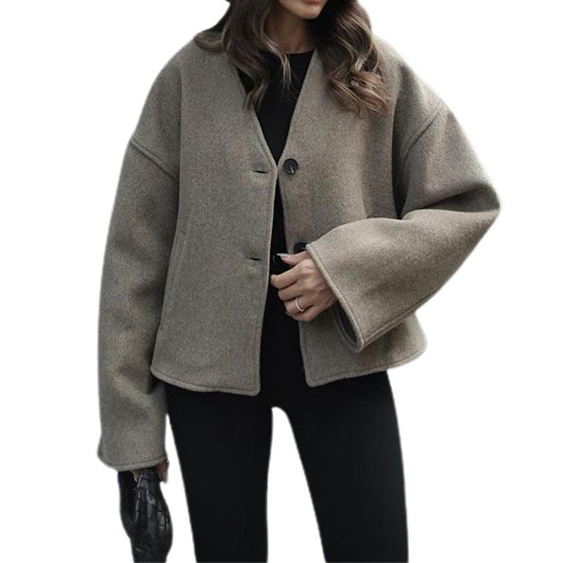 barn jacket outfits -Soft Glutinous Lazy Loose Coat Casual Comfortable Commuter Short Overcoat Coat Open