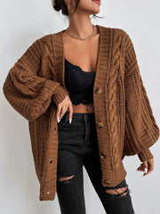 2000s fashion V-neck Sweater Women's Retro Style Fashion Loose Twist Lantern Sleeve Cardigan Knitted Coat