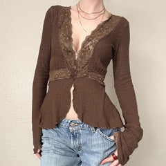 REALMEFIT  -  Dezirae Lace Woolen V-Neck Cardigan