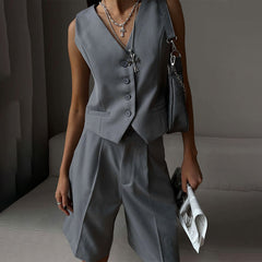 business casual outfits woman Vest Vest Suit 2024 Spring and Summer V-neck Single-Breasted Vest + Straight Suit Shorts Suit