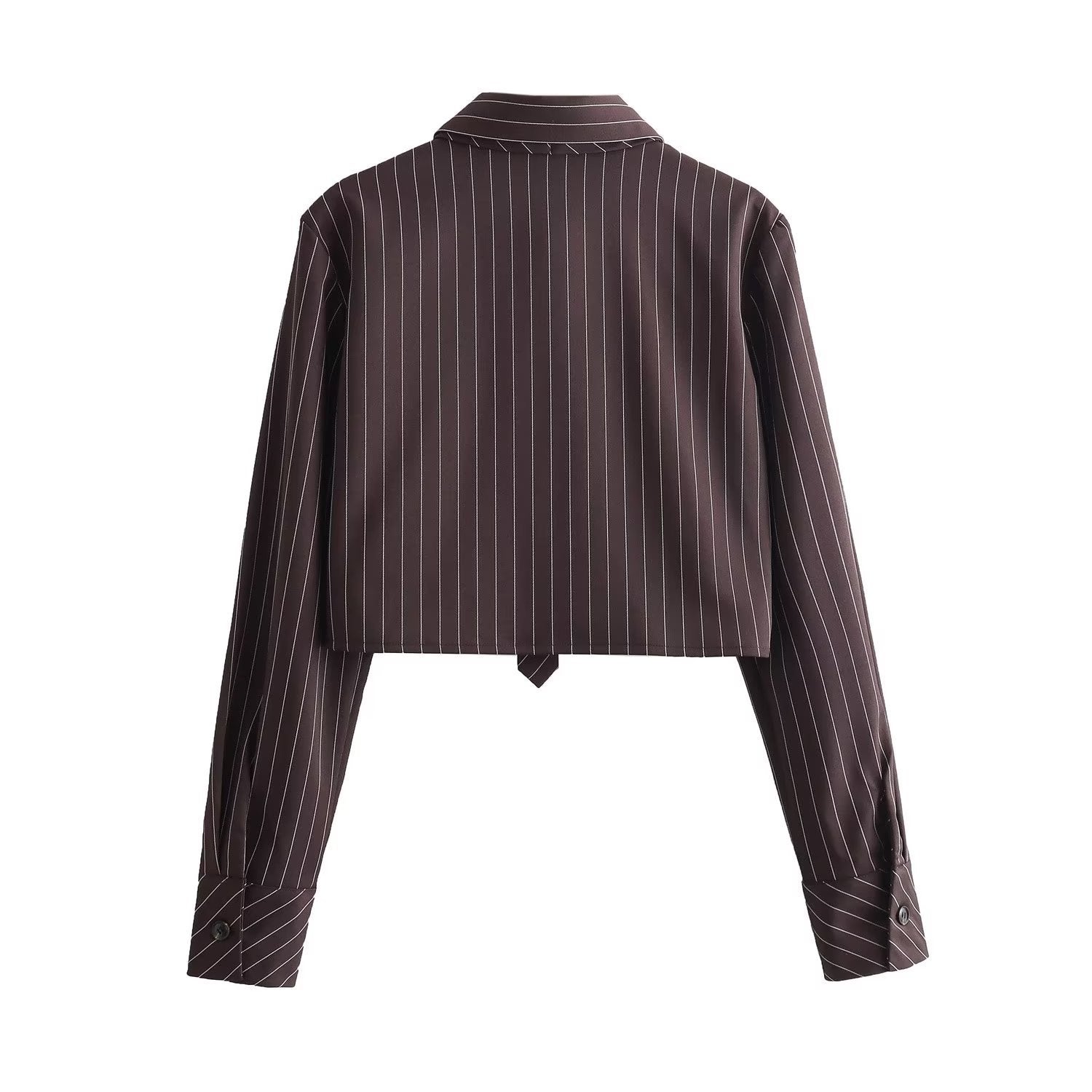 going out outfits  Early Autumn New Women's Clothing Style Lapel with Tie Striped Long Sleeve Short Shirt Top