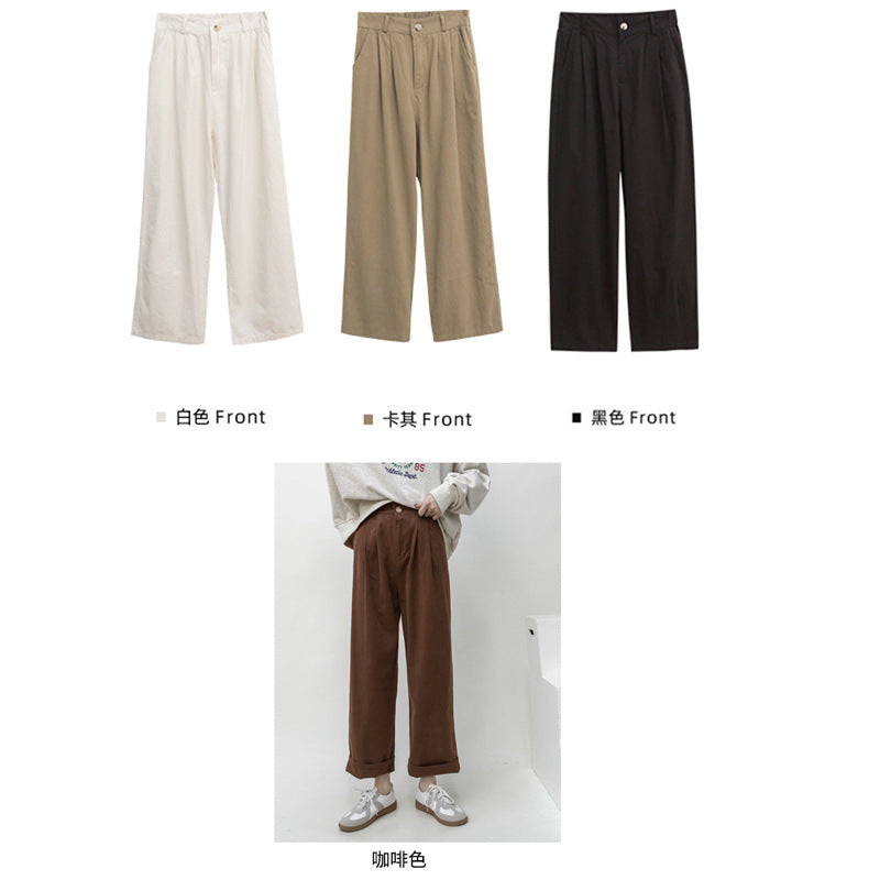 fashion outfits French Retro Khaki Straight Suit Pants Women's Autumn High Waist Korean Style Slimming Cover Casual Cotton Long Pants