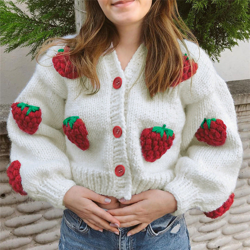 outfit inspo New Style Sweater Cardigan Strawberry Retro Style Three-Dimensional Sweater Ins Hot Selling Short Coat for Women