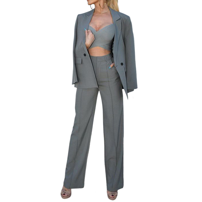 business casual outfits woman 2024 Autumn and Winter New Women's Fashionable Temperament Solid Color High-Grade Ankle-Tied Pants Suit Suit