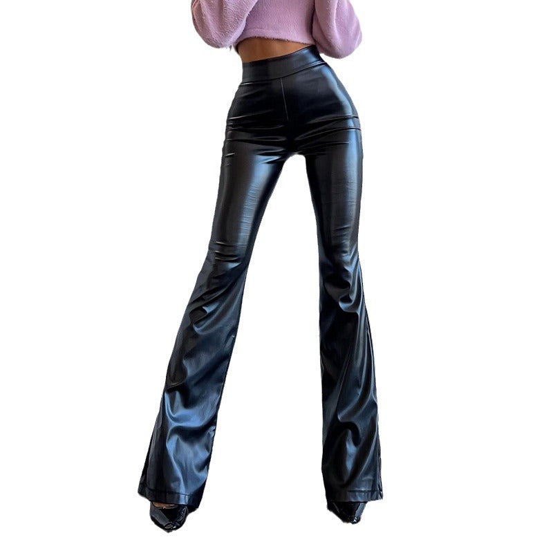 fall trends 2024 outfits Women's 2024 Winter New High Waist Light PU Leather Pants Trousers Black Glossy Flared Trousers Women's Pants