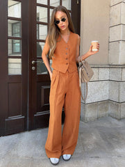 church outfit Vest Casual Pants Two-Piece Set 2024 Spring and Summer New Women's Fashion Sleeveless Vest Low Waist Pants Suit