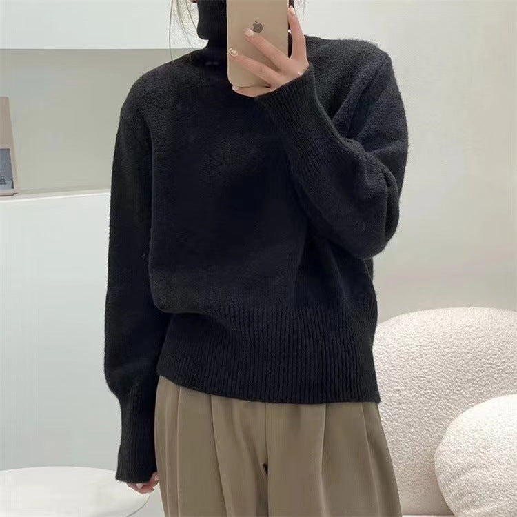 preppy Japanese Style Retro Pile Turtleneck Sweater Women's Loose Lazy Outer Wear Niche Autumn and Winter New Soft Glutinous Style Pullover Top