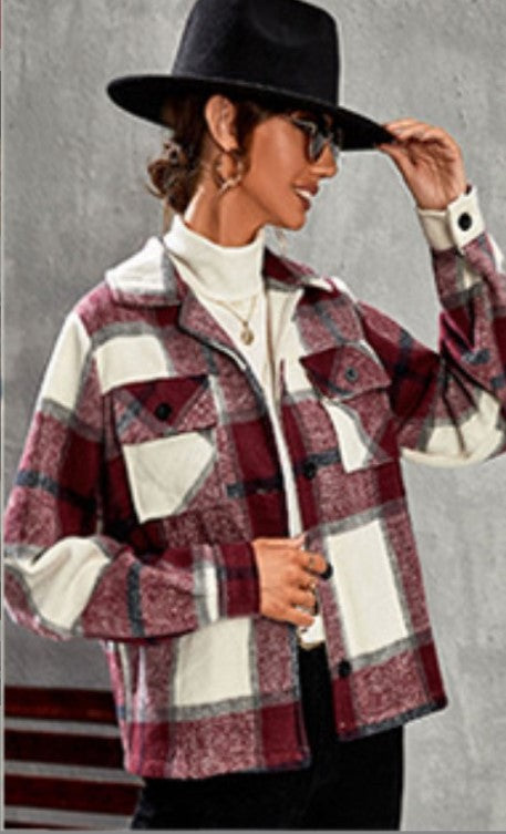 fashion outfits Plaid Contrast Color Long-Sleeved Jacket Women's Winter Fashion Lapel Single-Breasted Jacket