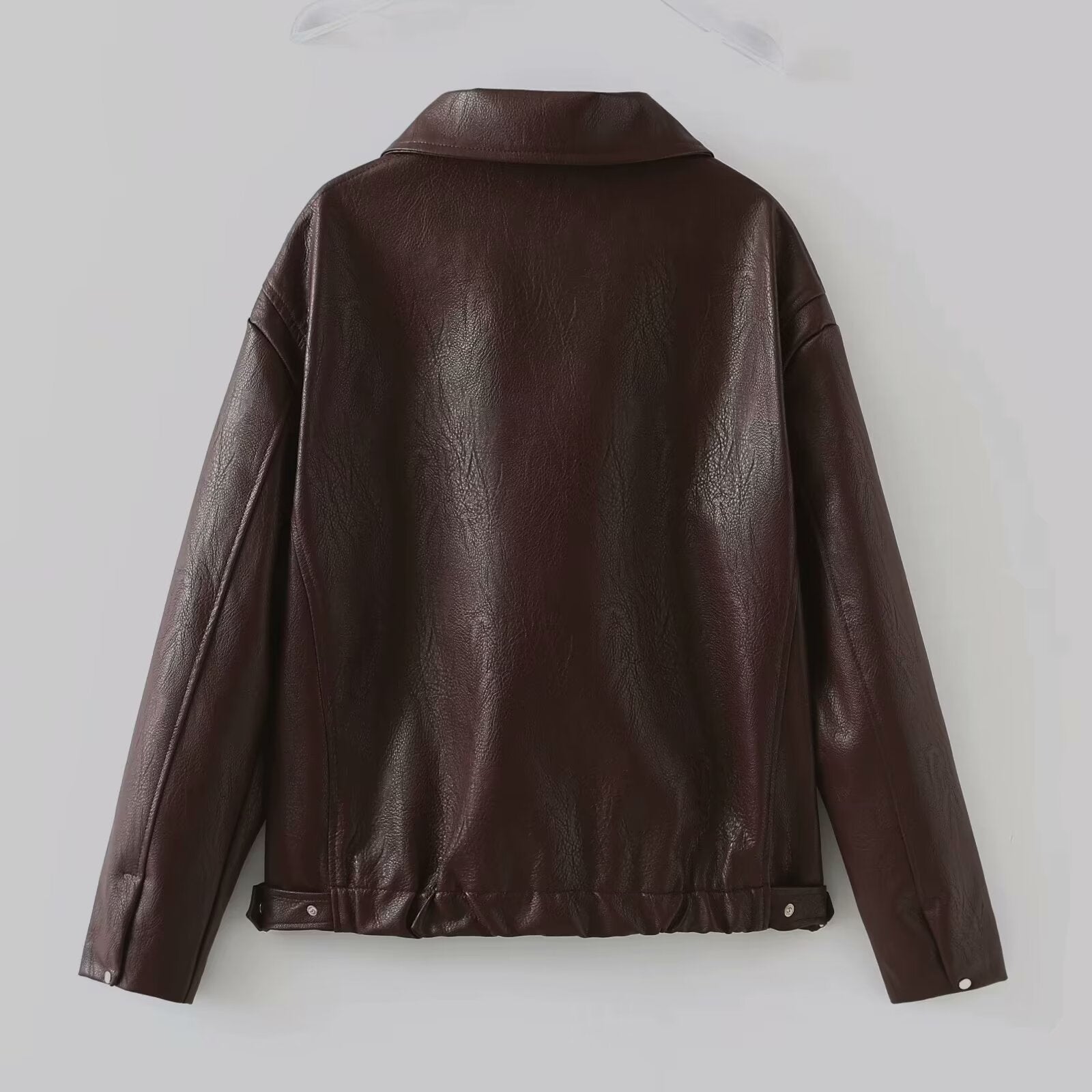 2000s fashion  Women's Retro Lapel Zipper Leather Jacket American Casual Leather Coat Women