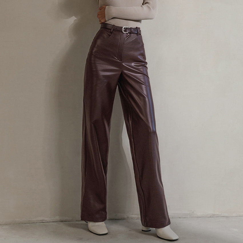 fall trends 2024 outfits Spring and Summer New High Waist Split Trousers Pocket PU Leather Leather Pants Design Sense High Street Street Street