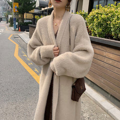 outfit inspo Korean Style Autumn and Winter New Style Faux Mink Velvet Sweater Women's Cardigan Outer Wear over the Knee Long Loose Overcoat Women's Coat