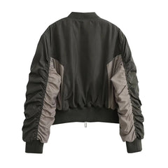 2000s fashion Trendy Street Style Flying Jacket Fashionable Stitching Punk Style Cotton-Padded Jacket Personalized Pleated Sleeve Loose Top for Women