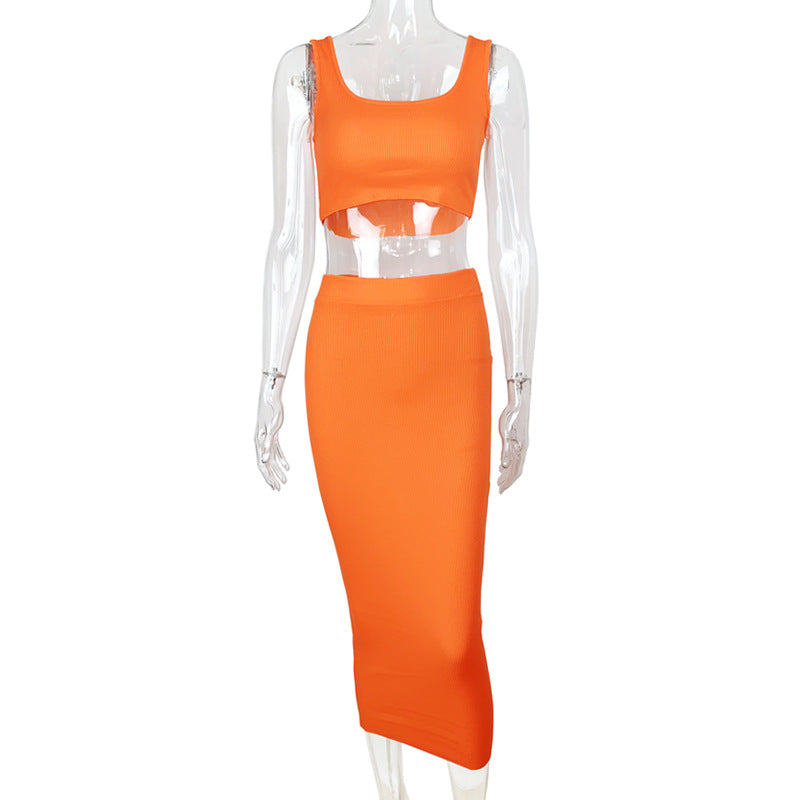 dress to impress outfits Summer New Women's Sexy Vest Two-Piece Suit Navel Short Top Fried Street Suit Skirt