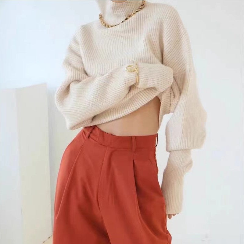 outfit inspo fall Women's High Collar Lazy Style Knitted Sweater Autumn and Winter Soft Glutinous Solid Color Loose Inner Wear Comfortable Korean Style Women's Elegant Sweater