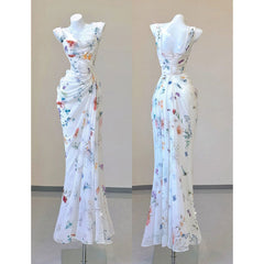 prom dresses Gentle Style Printed Chic Unique Niche French Style Suspender Dress Slimming Sexy Banquet Dress Morning Gown Light Wedding Dress