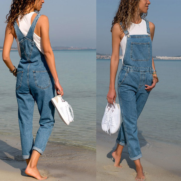 back to school fits Women's 2024 New Casual Fashion Denim Suspender Pants Women's Pants plus Size Women's Pants Solid Color Jeans