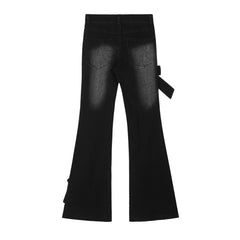 2000s fashion Hot Girl Design Butterfly Strap High Waist Jeans Women's Summer Fashion Brand Slimming Straight Wide Leg Skinny Pants