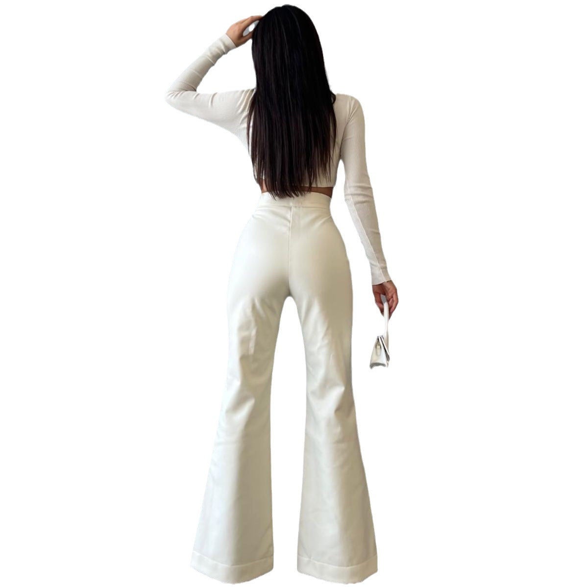 barn jacket outfits 2024 Autumn and Winter Women's Fashion Sexy High Waist Trousers Flared Pants Leather Pants Women's Pants