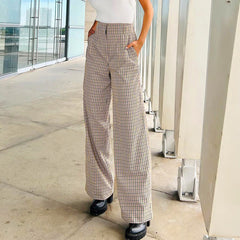 business casual outfits woman Plaid Wide-Leg Pants Plaid Trousers Autumn and Winter New Straight Commuter Women's Casual