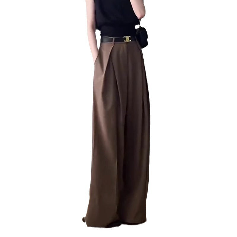 business casual outfits Pleated Suit Pants Women's Summer Wide-Leg Pants Tall High Waist Slimming Draping Casual Mop Gray Straight Pants