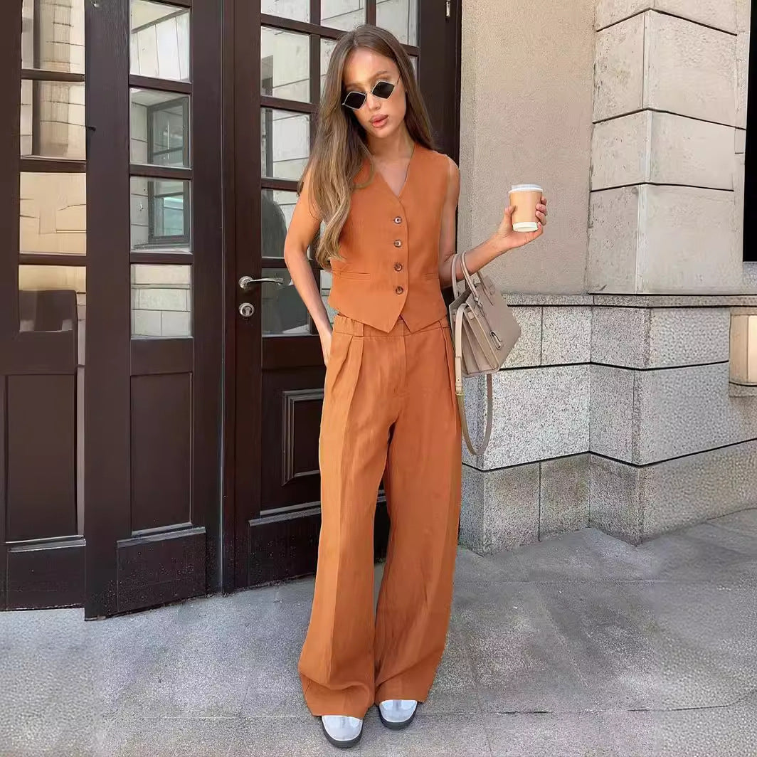 church outfit Vest Casual Pants Two-Piece Set 2024 Spring and Summer New Women's Fashion Sleeveless Vest Low Waist Pants Suit