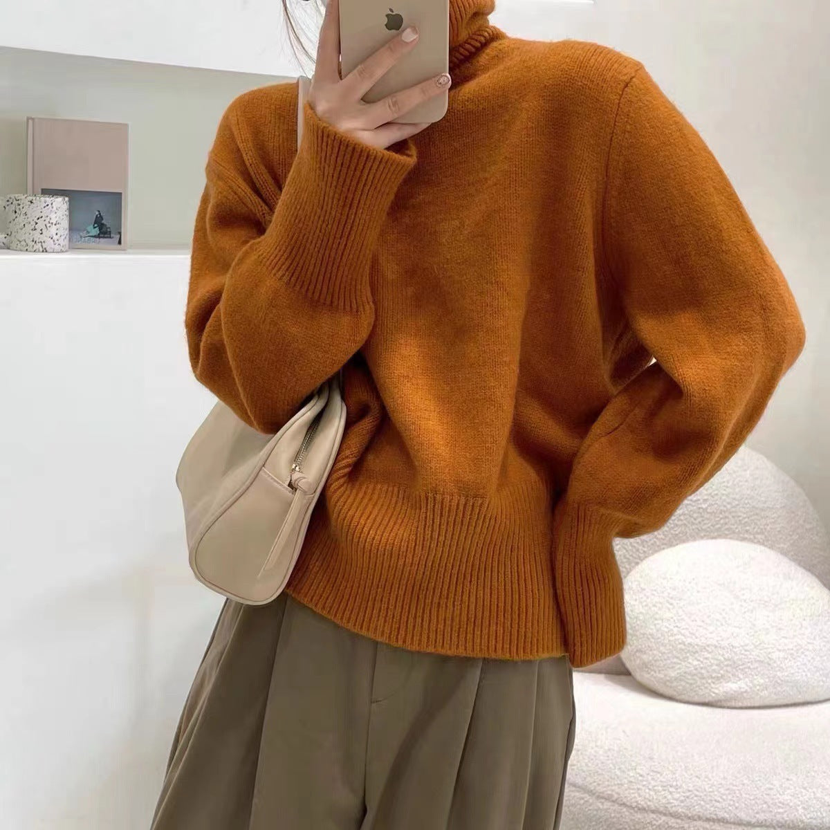 preppy Japanese Style Retro Pile Turtleneck Sweater Women's Loose Lazy Outer Wear Niche Autumn and Winter New Soft Glutinous Style Pullover Top