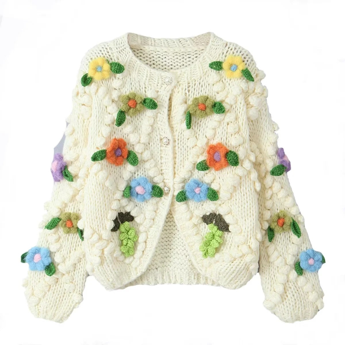 2024 fall fashion trends Women's Clothing New French Gentle Sweet Style Handmade Three-Dimensional Flower Fashion Single-Breasted Cardigan Sweater Coat