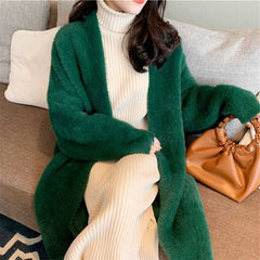 outfit inspo Korean Style Autumn and Winter New Style Faux Mink Velvet Sweater Women's Cardigan Outer Wear over the Knee Long Loose Overcoat Women's Coat