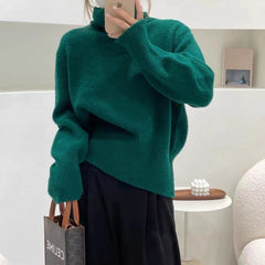 preppy Japanese Style Retro Pile Turtleneck Sweater Women's Loose Lazy Outer Wear Niche Autumn and Winter New Soft Glutinous Style Pullover Top