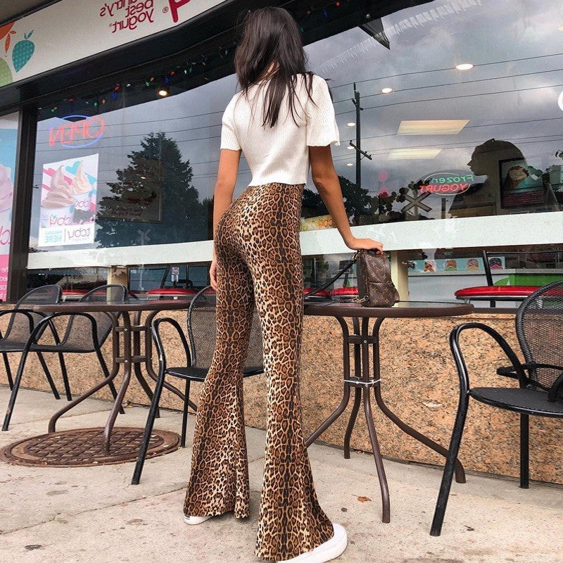 business casual outfits Popular Products 2024 Summer New Elastic High Waist Leopard Print Flared Pants Women's Long