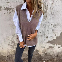 2024 fall fashion trends 2024_autumn and Winter Casual V-neck Knitted Solid Color Sweater Versatile Basic Vest