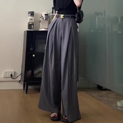 business casual outfits Pleated Suit Pants Women's Summer Wide-Leg Pants Tall High Waist Slimming Draping Casual Mop Gray Straight Pants