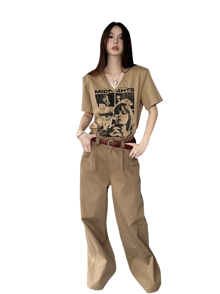 suede jacket outfit   Fish Fashionable Retro High Street Suit Pants Loose Wide Leg Lazy Straight Casual Pants  