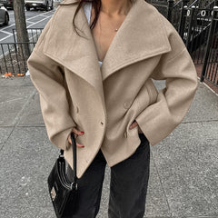 outfit inspo Commuter French Style Khaki Woolen Coat Women's 2024 Winter High-Grade Thickened Double-Breasted Lapel Coat Women's Clothing