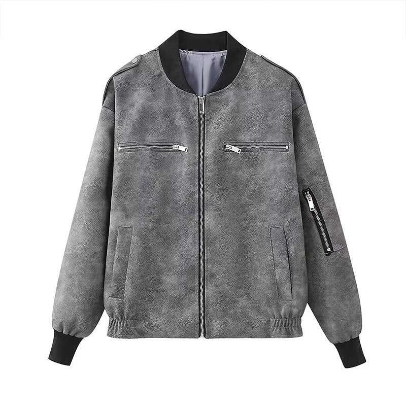 2024 fall fashion trends Zipper Distressed Bomber Jacket Coat 2024 Fashion Women Long Sleeve Personality Street Coat